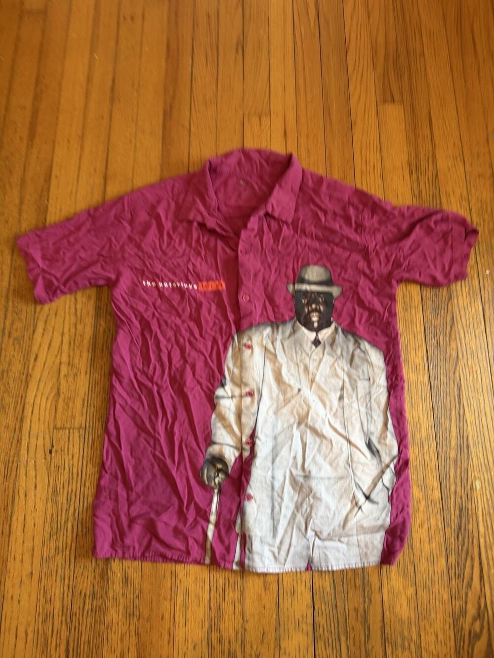 Tori Richard Mens L Pink Notorious BIG Graphic SS Button Up